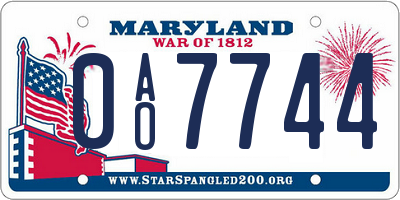 MD license plate 0AO7744