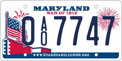 MD license plate 0AO7747