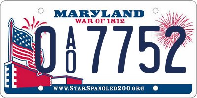 MD license plate 0AO7752