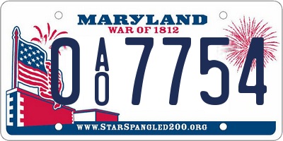 MD license plate 0AO7754