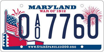 MD license plate 0AO7760