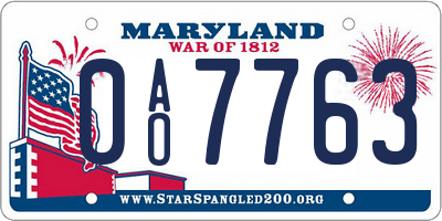 MD license plate 0AO7763