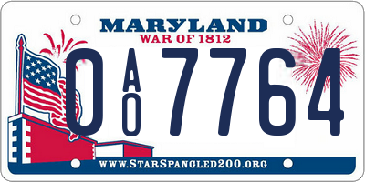 MD license plate 0AO7764
