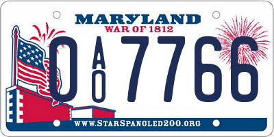 MD license plate 0AO7766