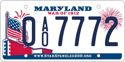 MD license plate 0AO7772