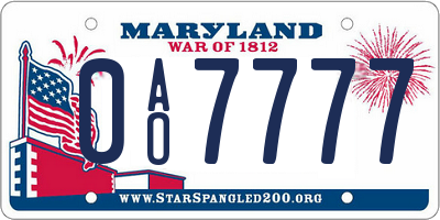 MD license plate 0AO7777