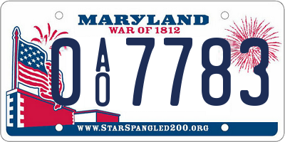 MD license plate 0AO7783
