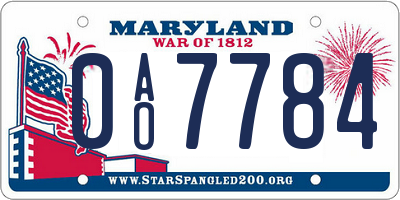 MD license plate 0AO7784