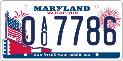 MD license plate 0AO7786