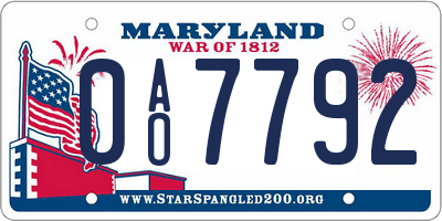 MD license plate 0AO7792