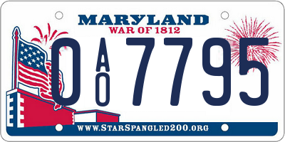 MD license plate 0AO7795