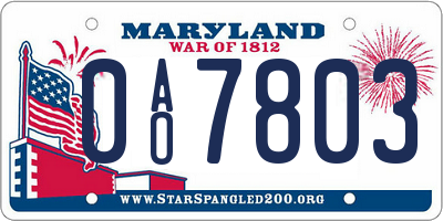 MD license plate 0AO7803