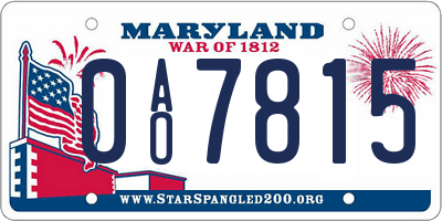 MD license plate 0AO7815
