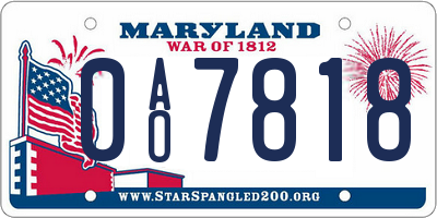 MD license plate 0AO7818