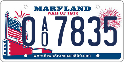 MD license plate 0AO7835