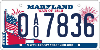 MD license plate 0AO7836