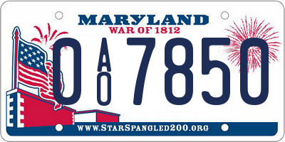 MD license plate 0AO7850
