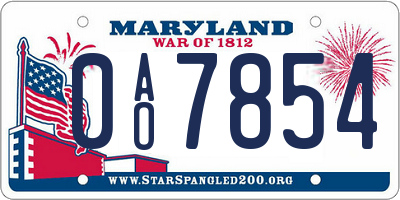 MD license plate 0AO7854
