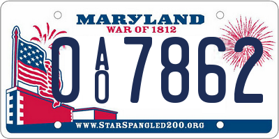MD license plate 0AO7862
