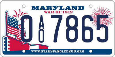 MD license plate 0AO7865