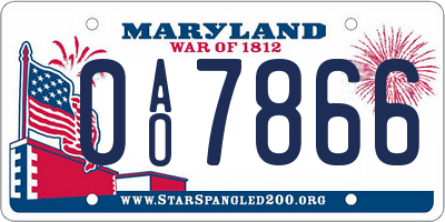 MD license plate 0AO7866
