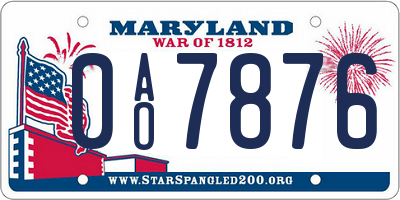 MD license plate 0AO7876
