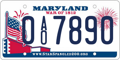 MD license plate 0AO7890