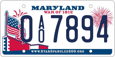 MD license plate 0AO7894