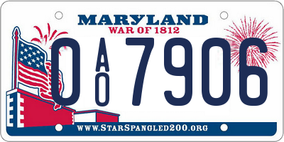 MD license plate 0AO7906