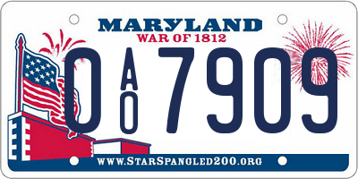 MD license plate 0AO7909