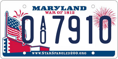 MD license plate 0AO7910