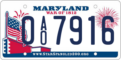MD license plate 0AO7916