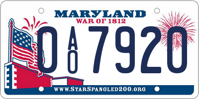 MD license plate 0AO7920