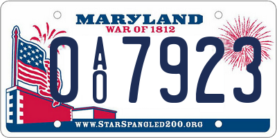MD license plate 0AO7923