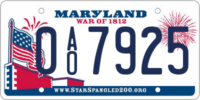 MD license plate 0AO7925