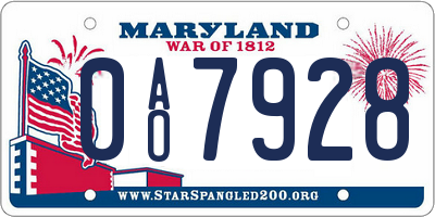 MD license plate 0AO7928