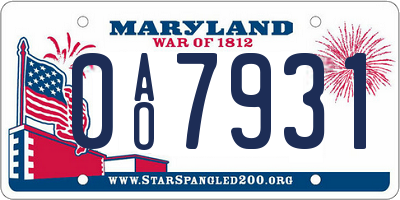 MD license plate 0AO7931