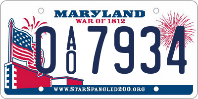 MD license plate 0AO7934