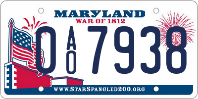 MD license plate 0AO7938
