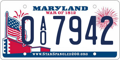 MD license plate 0AO7942