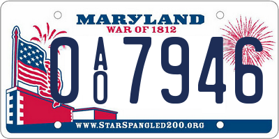 MD license plate 0AO7946