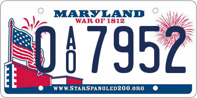 MD license plate 0AO7952