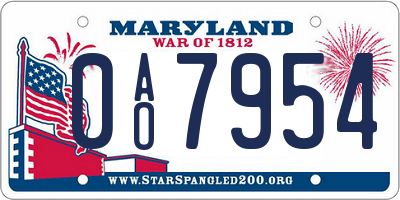MD license plate 0AO7954
