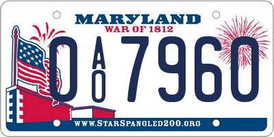MD license plate 0AO7960