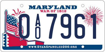 MD license plate 0AO7961