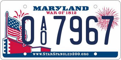 MD license plate 0AO7967