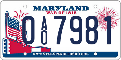 MD license plate 0AO7981