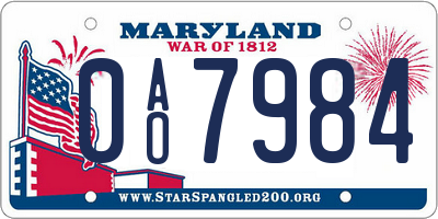 MD license plate 0AO7984