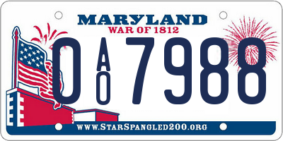 MD license plate 0AO7988