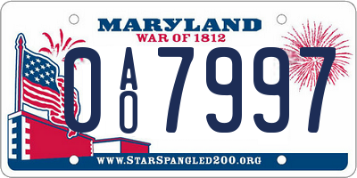MD license plate 0AO7997